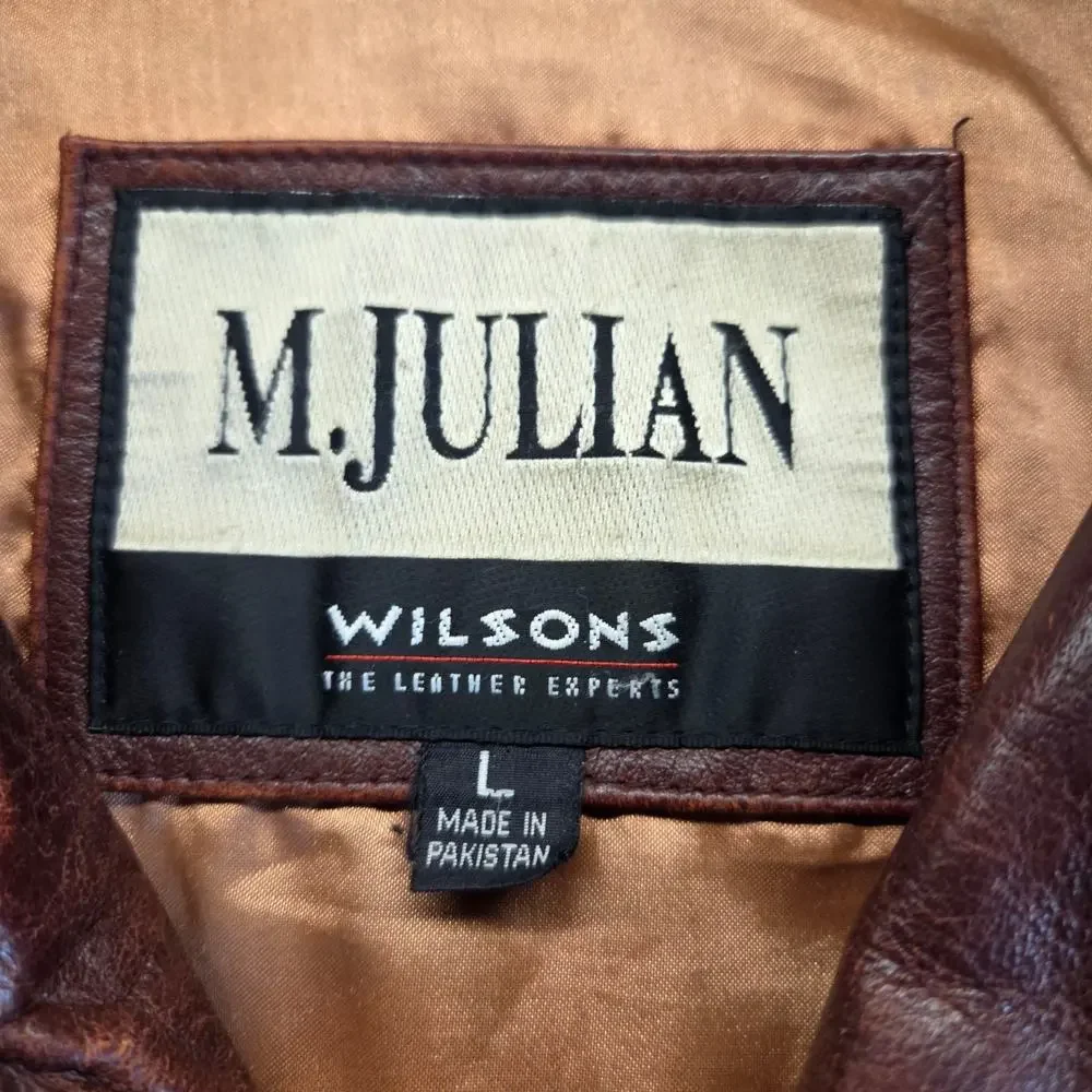 Vtg 90's WILSONS‎ Leather PATINA Coat LARGE JULIAN Brown Baggy Heavy Jacket